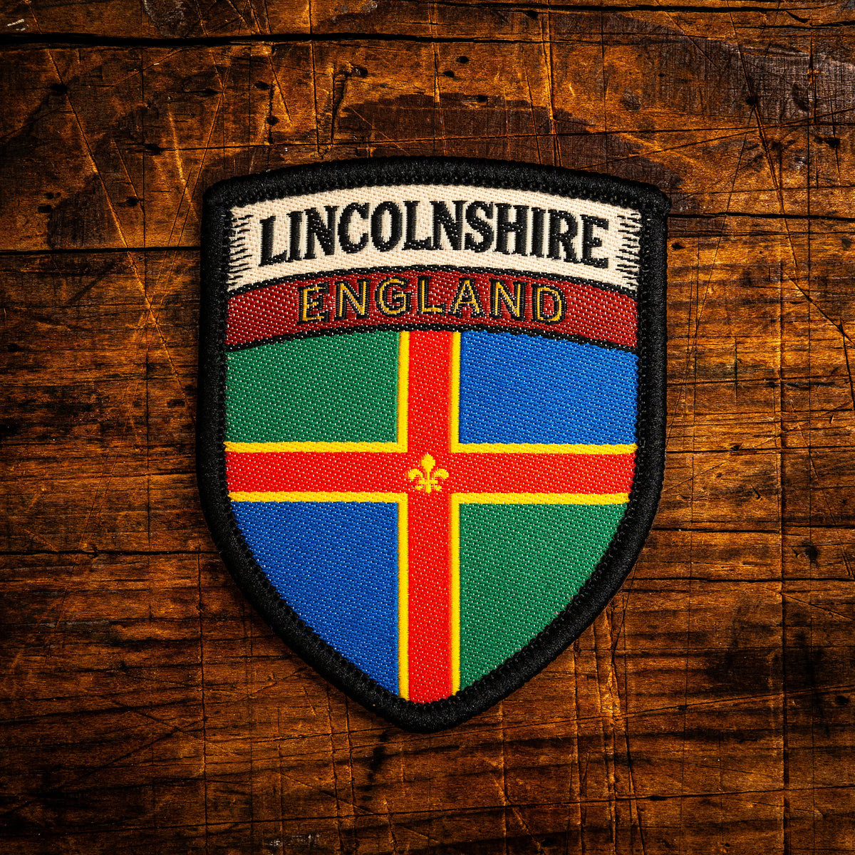 County of Lincolnshire retro woven patch - celebrating England's third largest county, iron-on backing