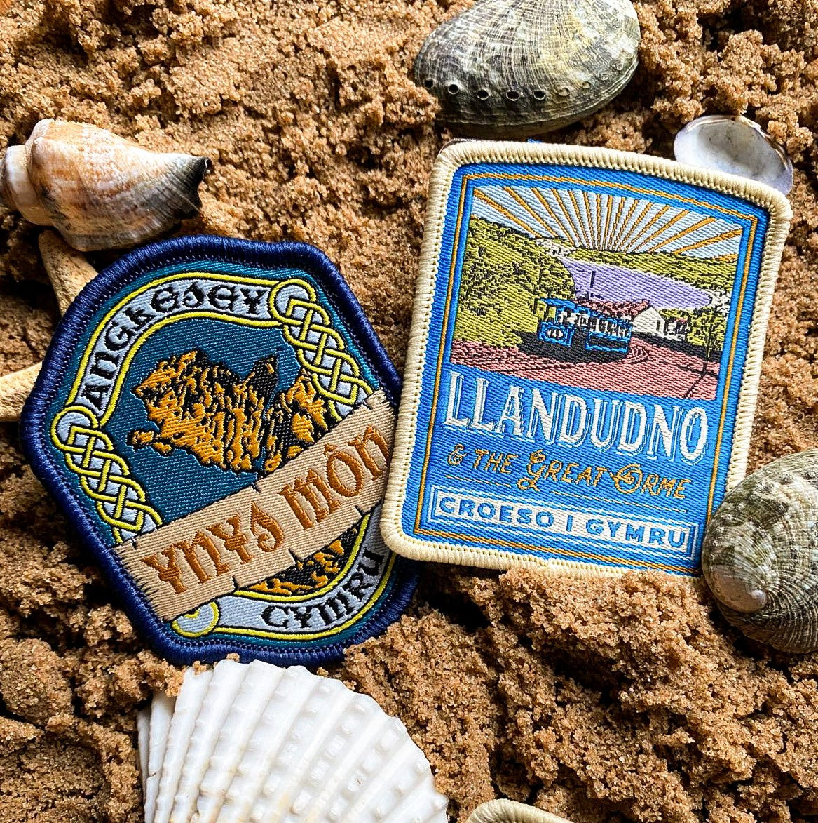 Welsh patches collection including Llandudno - Celtic design retro woven patches