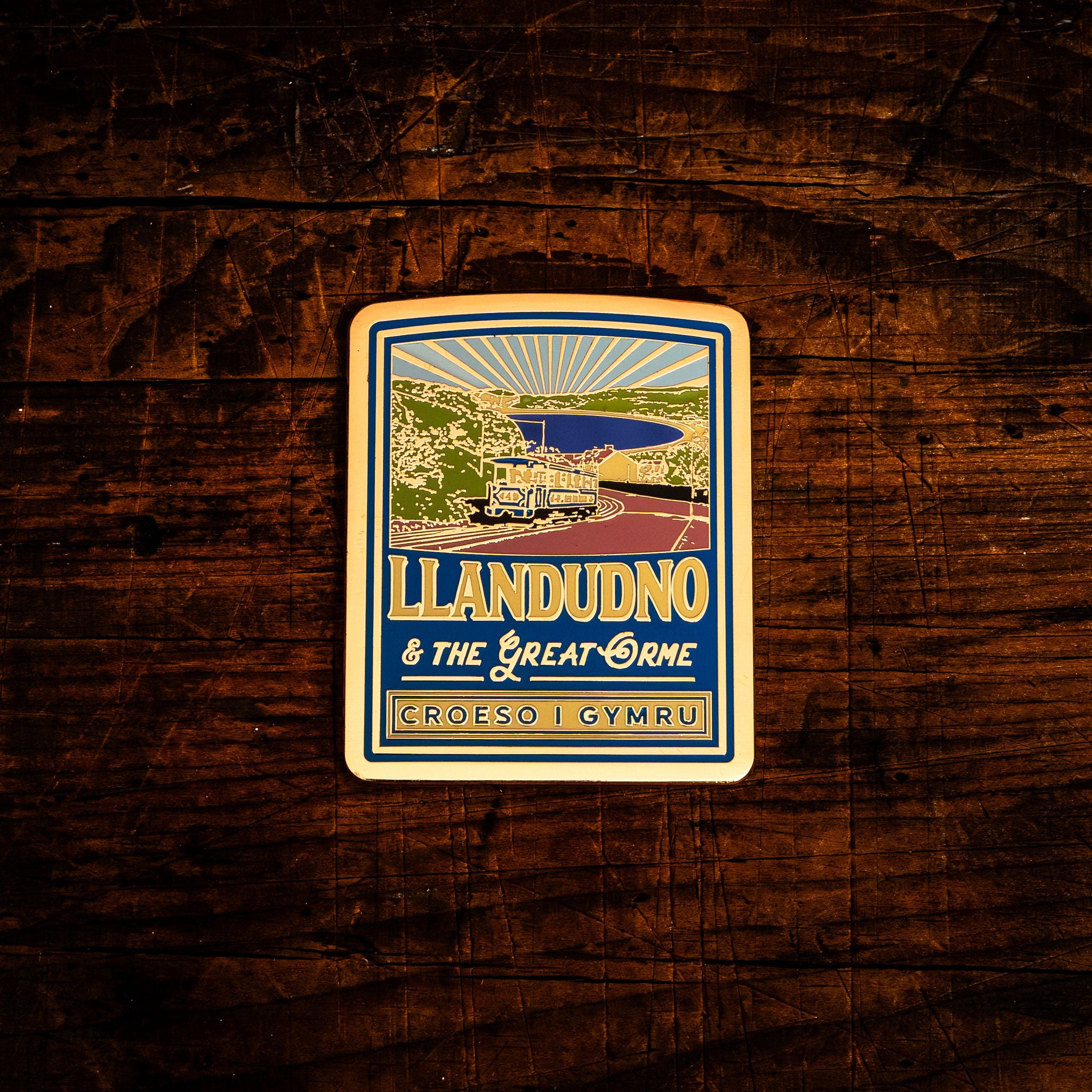 Llandudno hard enamel fridge magnet - popular North Wales coastal town, Celtic design