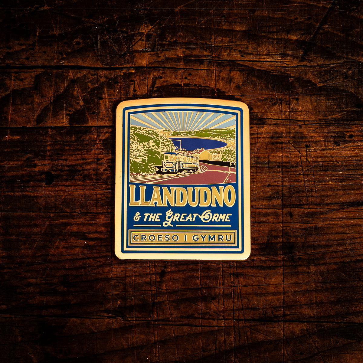 Llandudno hard enamel fridge magnet - popular North Wales coastal town, Celtic design