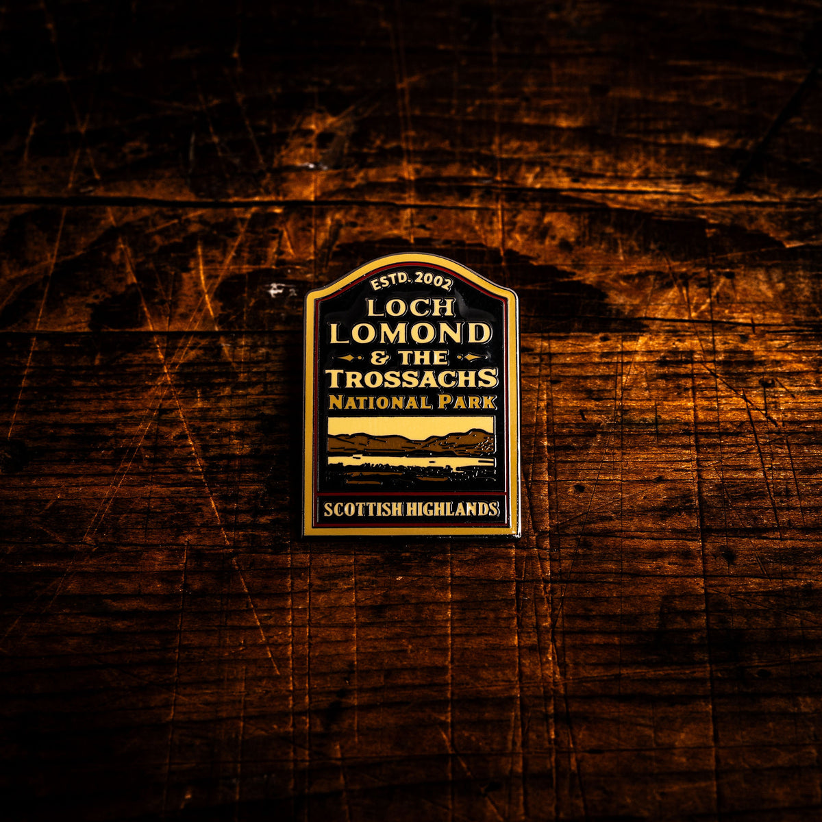 Loch Lomond and The Trossachs hard enamel pin - Scottish national park, whisky label design, butterfly clasp