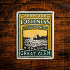 Loch Ness retro woven patch - world-famous Scottish loch, whisky label design, iron-on backing