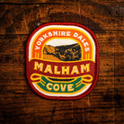 Malham Cove retro woven patch – spectacular limestone amphitheatre in Yorkshire Dales, iron-on backing