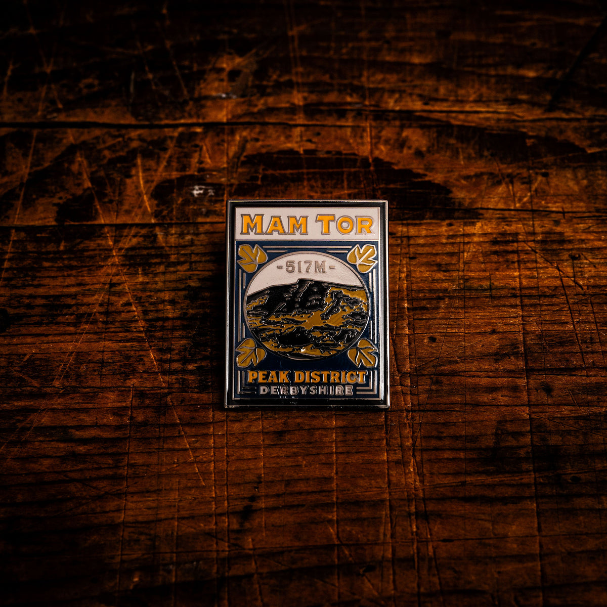 Mam Tor hard enamel pin - iconic Peak District hill above Castleton, pub sign design, butterfly clasp
