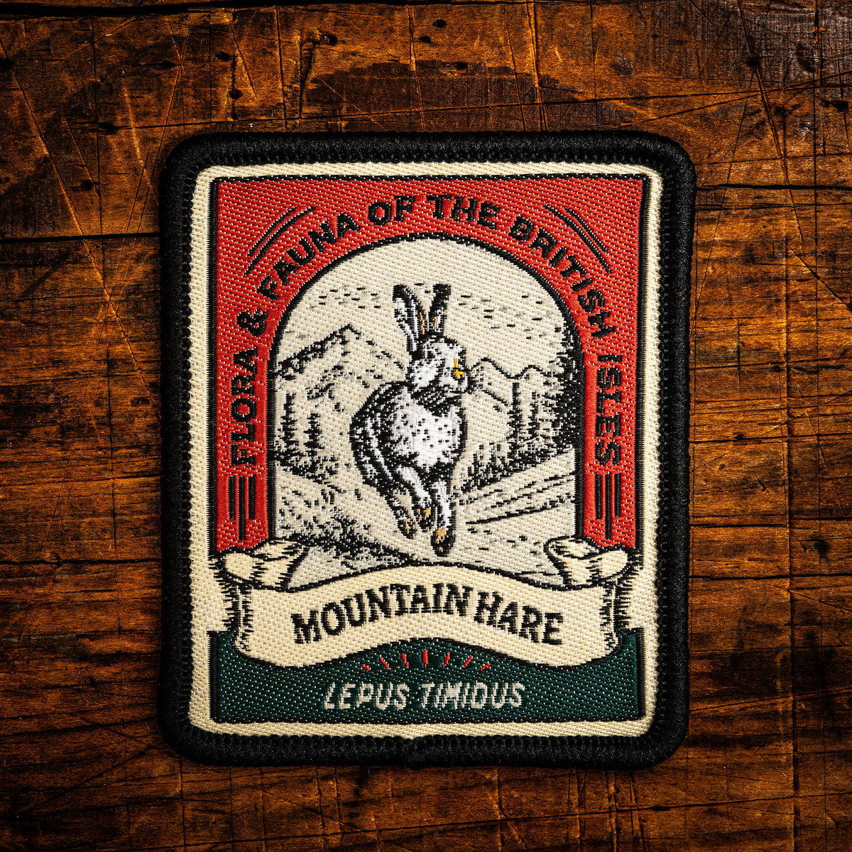 Mountain Hare retro woven patch - Scottish mountain hare turns white in winter, wildlife patch, iron-on