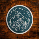 My First Wild Camp retro woven patch – commemorative patch for a first wild camping adventure, iron-on