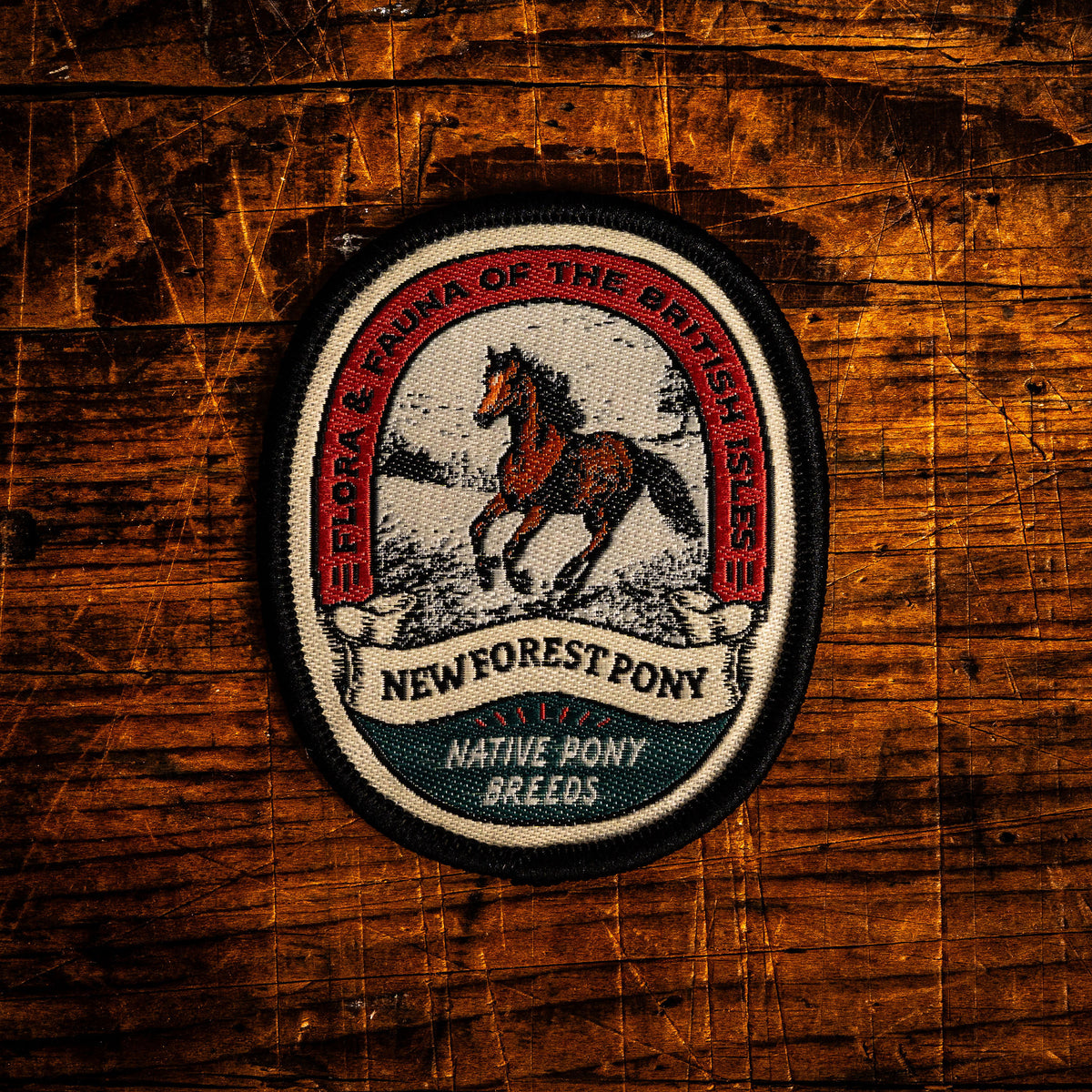 New Forest Pony retro woven patch - iconic free-roaming ponies of the New Forest, wildlife patch, iron-on