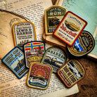 Scottish island patches collection including Orkney - retro whisky label woven patches
