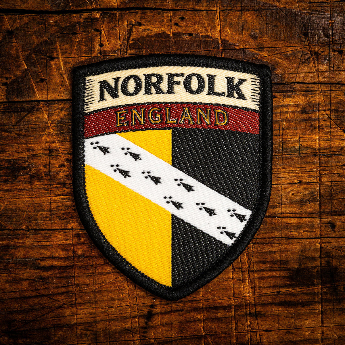 Norfolk county flag retro woven patch - county flag of Norfolk, England, iron-on backing