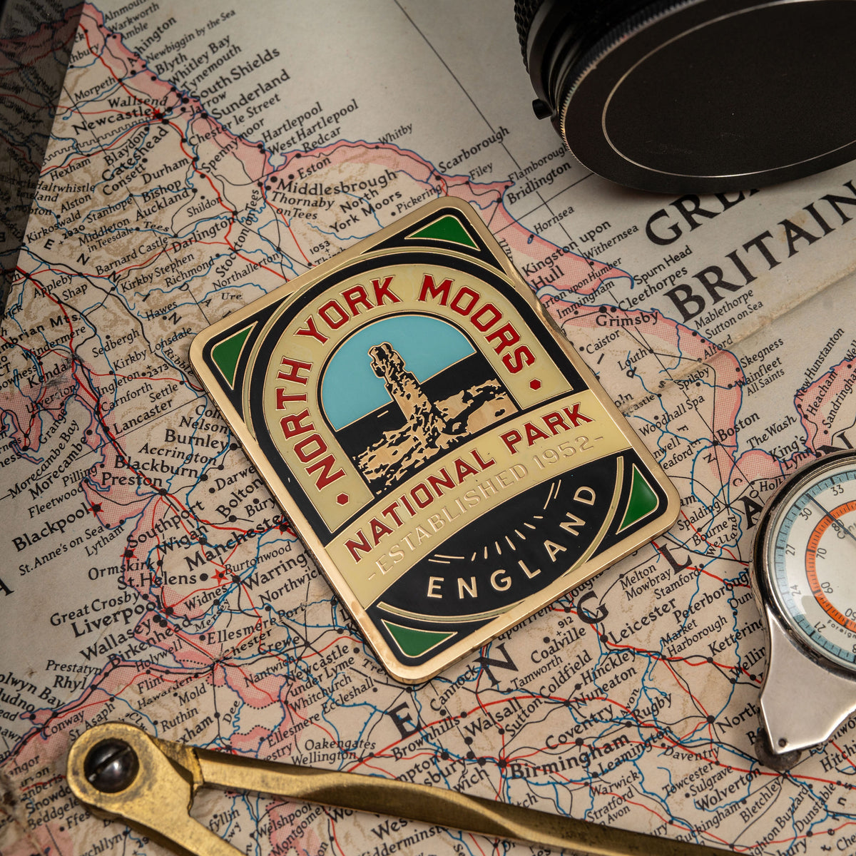 North York Moors fridge magnet close-up - hard enamel magnetic keepsake for moorland visitors