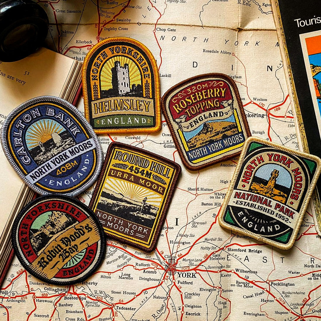 North York Moors National Park patches lifestyle shot - retro woven patches collection
