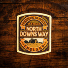 North Downs Way retro woven patch – national trail through Surrey and Kent, iron-on backing