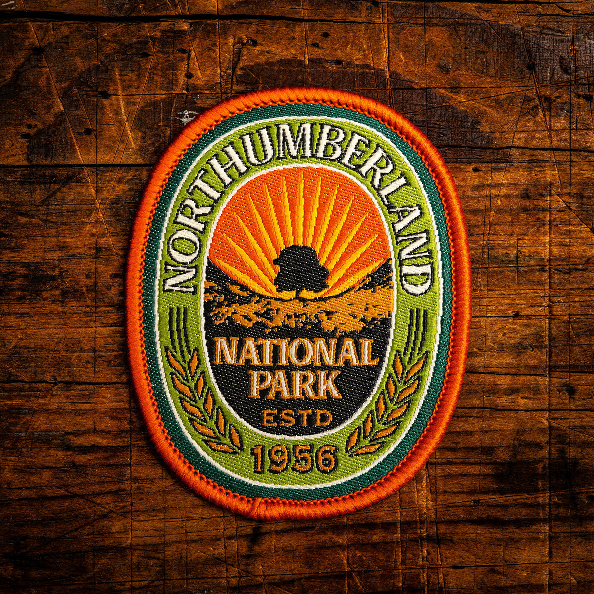Northumberland National Park retro woven patch - stunning north east England national park, iron-on backing