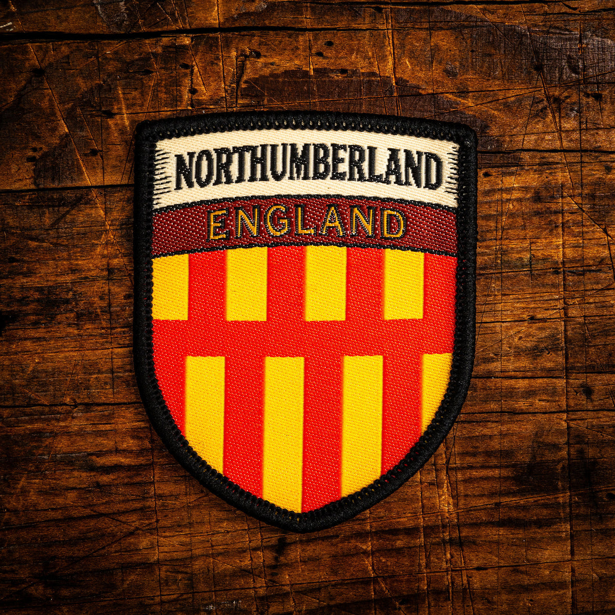 Northumberland county flag retro woven patch - county flag of Northumberland, England, iron-on backing