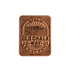Old Chalk Way bikepacking patch lifestyle shot - retro woven cycling route patch on gear