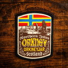 Orkney retro woven patch - stunning Scottish archipelago, whisky label design, iron-on backing