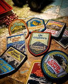 Welsh Mountain patches collection displayed together – Celtic pattern retro woven patches for Welsh hills