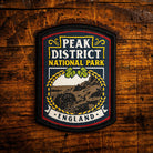 Peak District National Park retro woven patch – UK's first national park, pub sign design, iron-on backing
