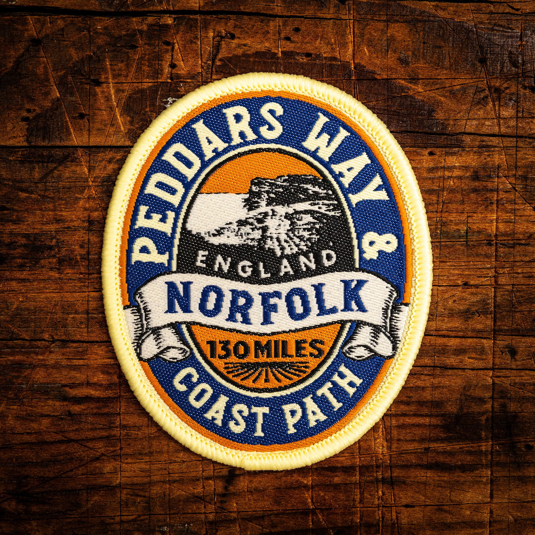 Peddars Way & Norfolk Coast Path retro woven patch – 130 mile national trail in east England, iron-on