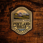 Pentland Hills retro woven patch - range of hills south of Edinburgh, Scotland, iron-on backing