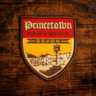 Princetown retro woven patch – village in heart of Dartmoor National Park, iron-on backing, recycled yarn