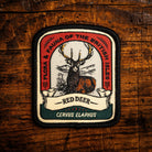 Red Deer retro woven patch - iconic British wildlife, wildlife patch, iron-on backing, recycled yarn