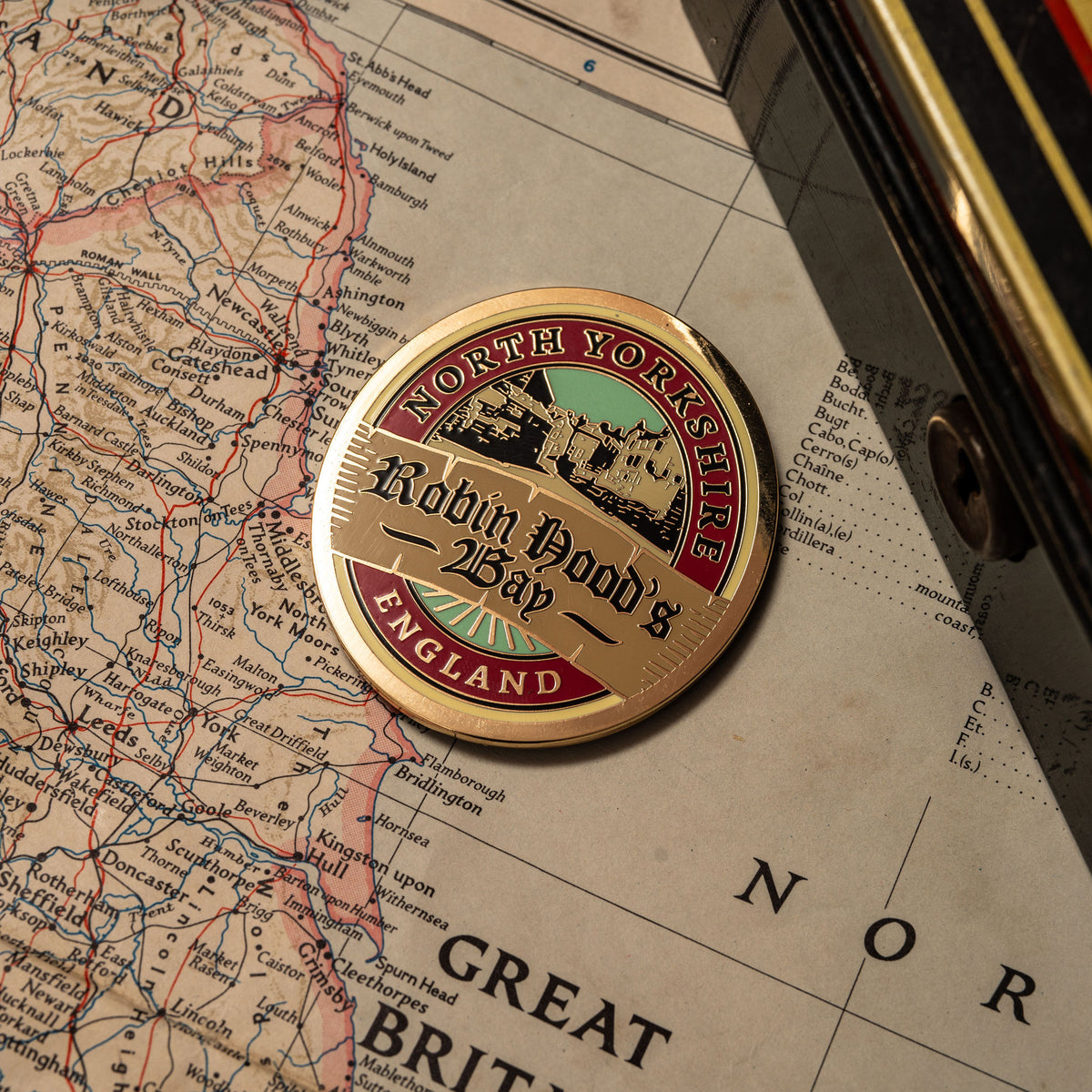 Robin Hood's Bay hard enamel fridge magnet - coastal end point of the Coast to Coast Walk, design