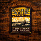 Round Hill retro woven patch - highest point in the North York Moors, iron-on backing, recycled yarn