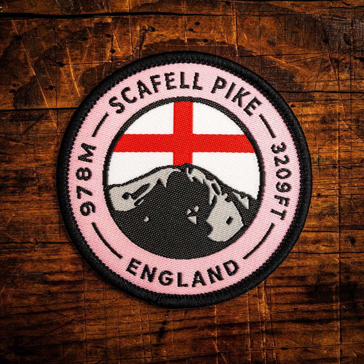 Scafell Pike retro woven patch (UK Three Peaks) – highest mountain in England, iron-on backing