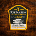 Schiehallion retro woven patch – Scottish mountain Munro, vintage malt whisky label design, iron-on