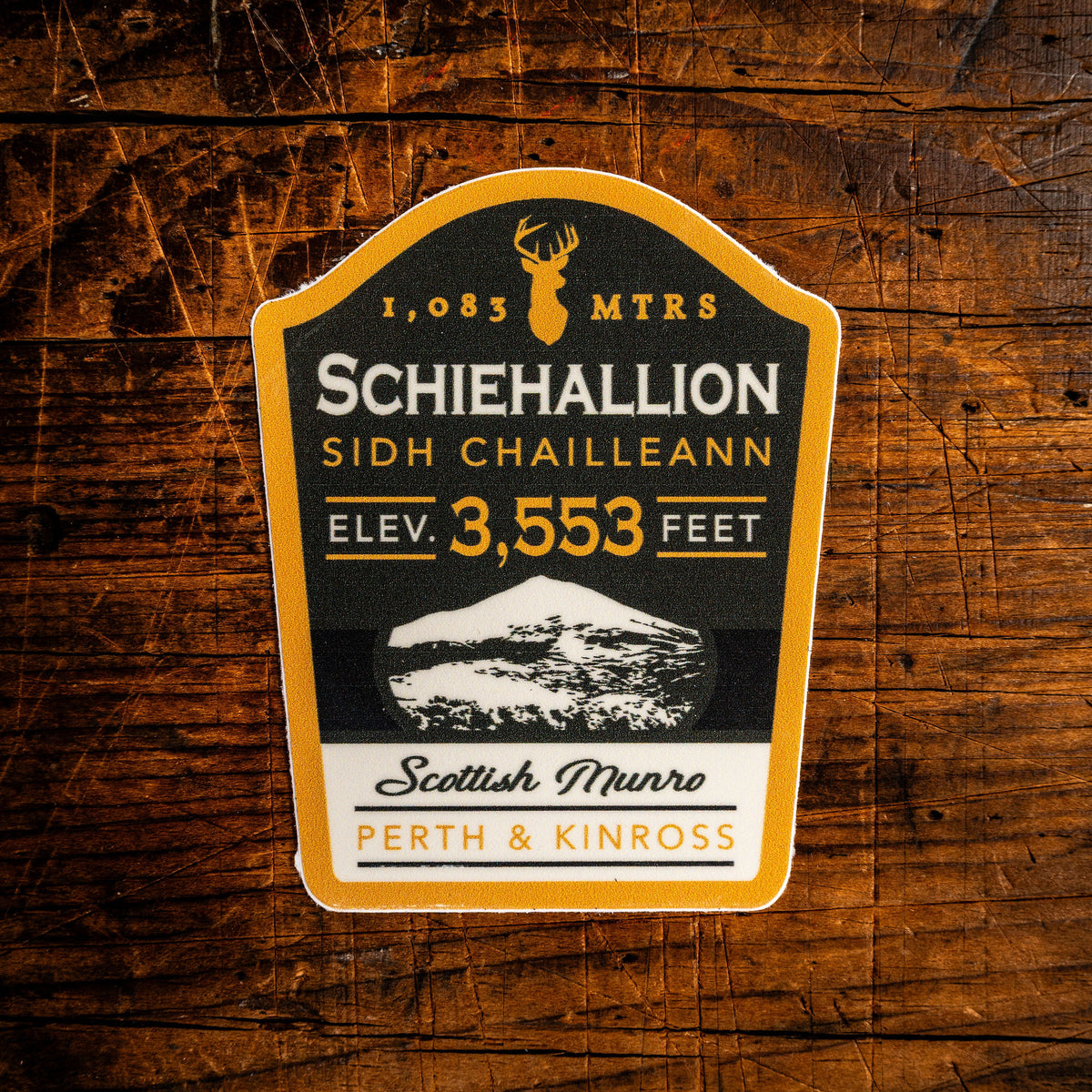Schiehallion waterproof vinyl sticker – 62mm x 62mm, UV resistant, dishwasher safe, Scottish mountain sticker