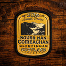 Sgurr Nan Coireachan retro woven patch - Munro in Glenfinnan, West Highlands, whisky label design, iron-on
