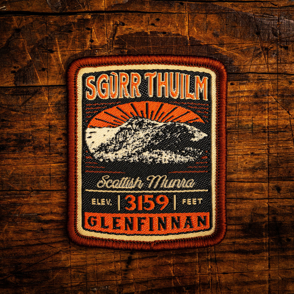 Sgurr Thuilm retro woven patch - Munro in Glenfinnan, West Highlands, whisky label design, iron-on