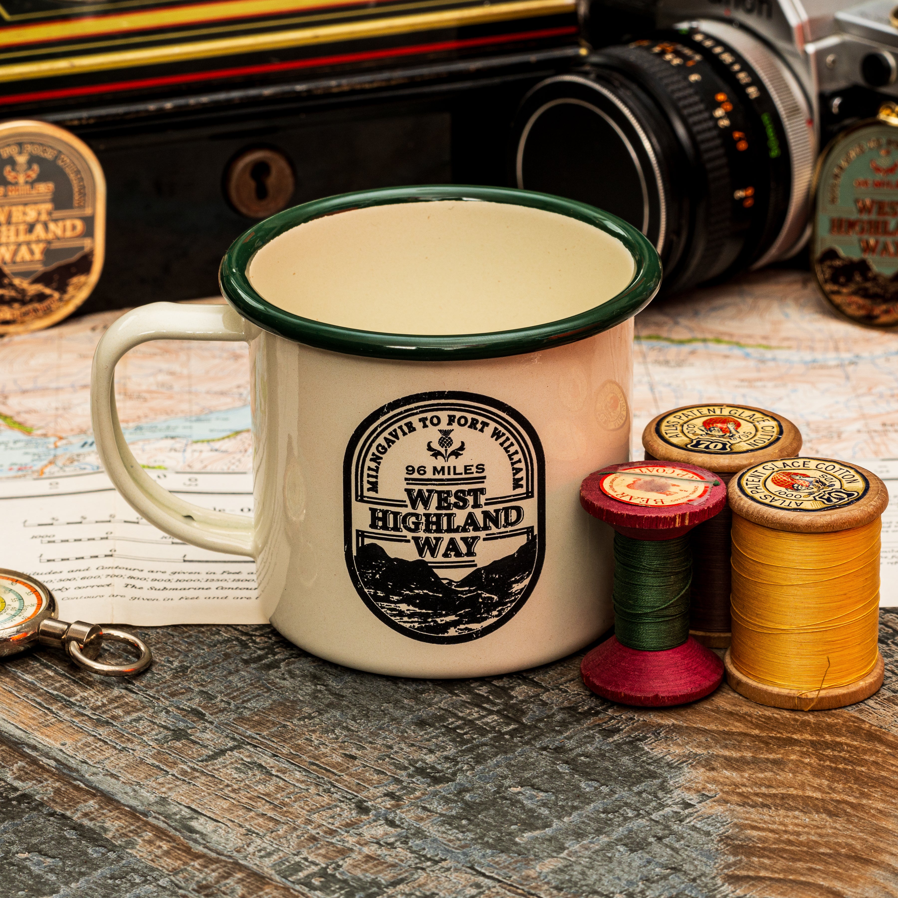 West Highland Way camp mug - hard enamel camping mug celebrating iconic Scottish long distance trail