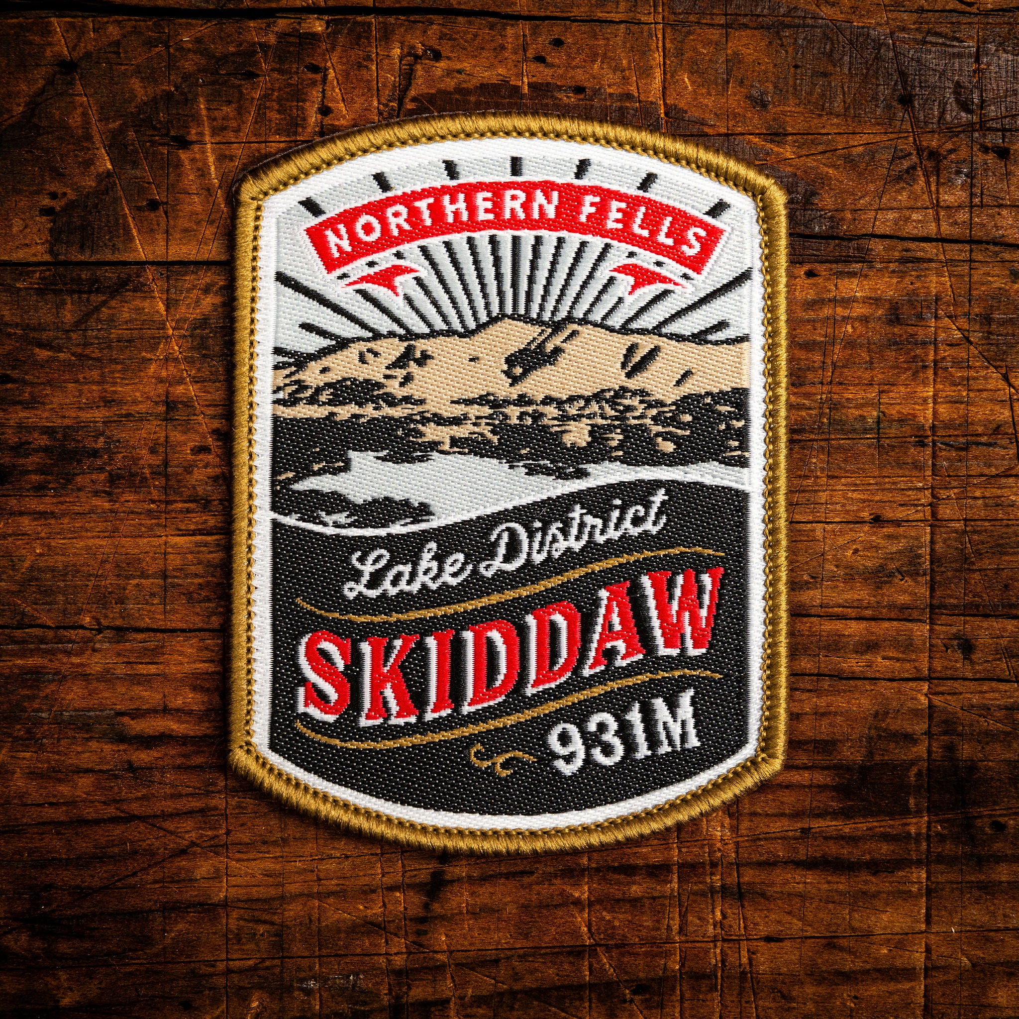 Skiddaw retro woven patch – Northern Fells Wainwright, Lake District, iron-on backing, recycled yarn