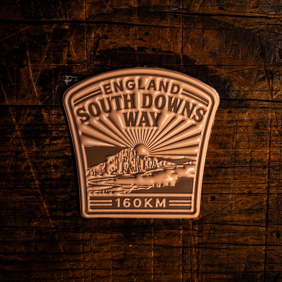 South Downs Way bikepacking retro woven patch - iconic English cycling route, velcro-backed patch