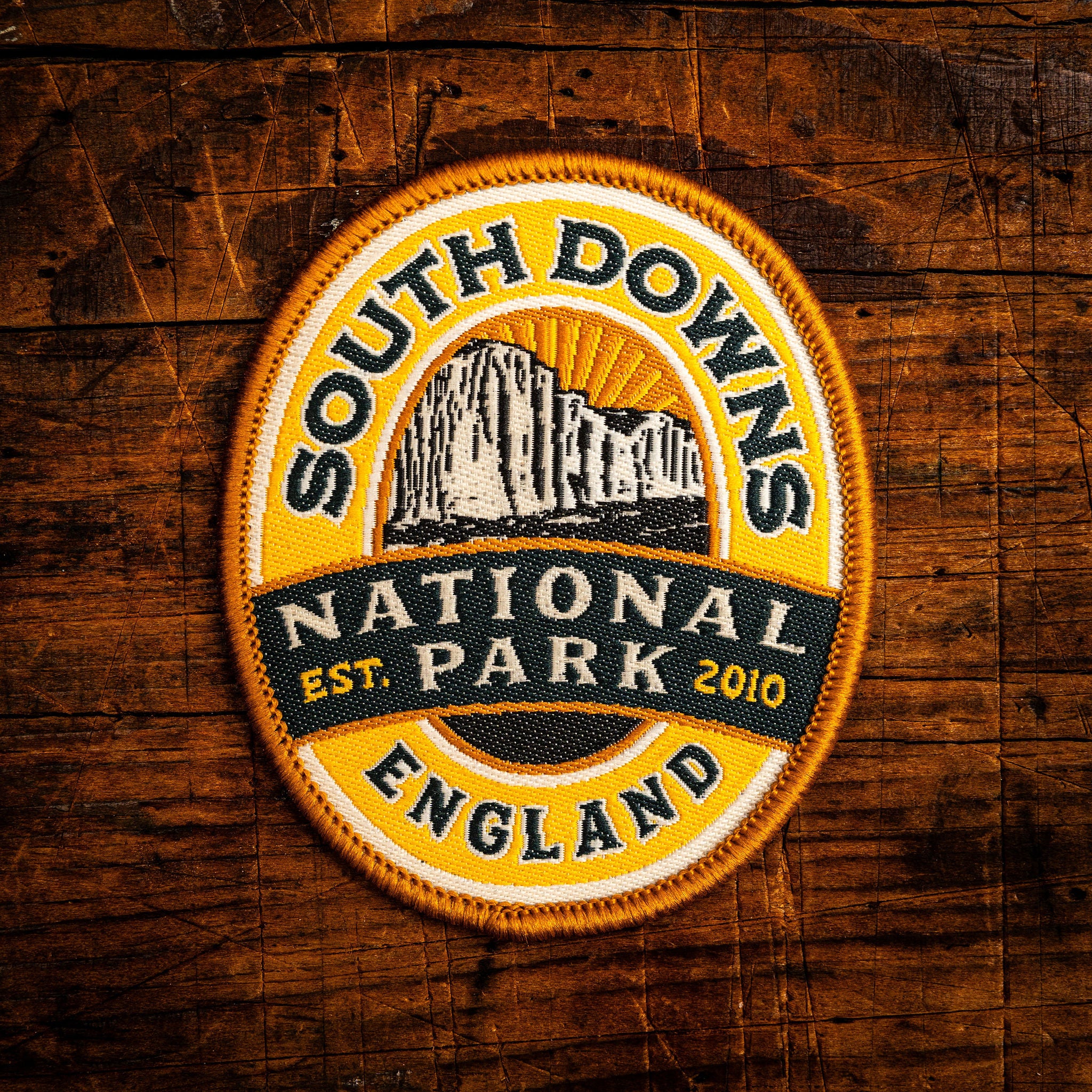 South Downs National Park retro woven patch – UK's newest national park in south east England, iron-on