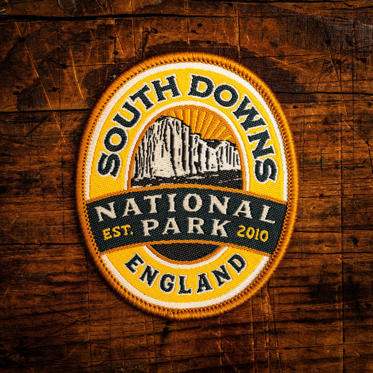 South Downs National Park retro woven patch – UK's newest national park in south east England, iron-on