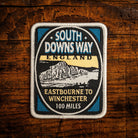 South Downs Way retro woven patch – national trail from Eastbourne to Winchester, iron-on backing