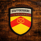 Staffordshire county flag retro woven patch - county flag of Staffordshire, England, iron-on backing