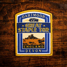 Great Staple Tor retro woven patch – famous Dartmoor tor, iron-on backing, recycled yarn