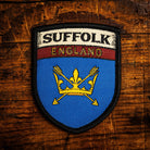Suffolk county flag retro woven patch - county flag of Suffolk, England, iron-on backing, recycled yarn