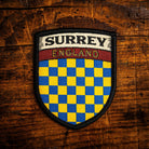 Surrey county flag retro woven patch - county flag of Surrey, England, iron-on backing, recycled yarn