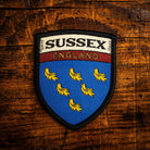Sussex county flag retro woven patch - county flag of Sussex, England, iron-on backing, recycled yarn