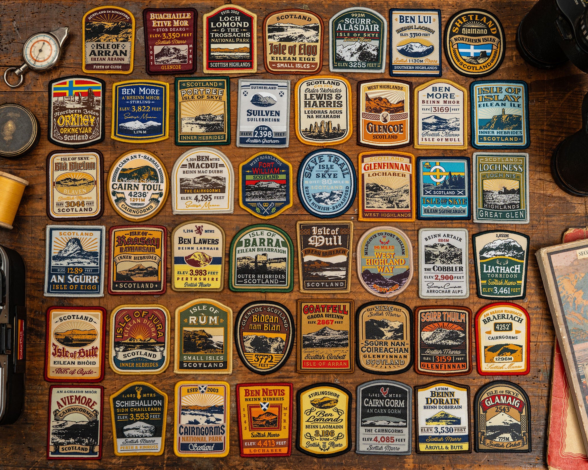 Adventure Patch Company Scottish Mountain patches styled on outdoor gear – whisky label design