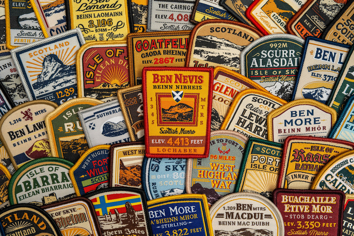 Adventure Patch Company Scottish Mountain patches hero shot – Ben Nevis patch close-up