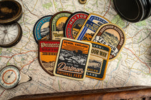 Load image into Gallery viewer, Adventure Patch Company Dartmoor patches styled on outdoor gear – woven hiking patches on Dartmoor