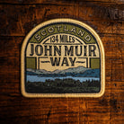 John Muir Way retro woven patch - Scottish long distance walking trail from Helensburgh to Dunbar, iron-on