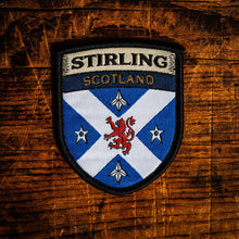 Load image into Gallery viewer, City of Stirling flag retro woven patch - flag of Scotland's historic city, iron-on backing, recycled yarn