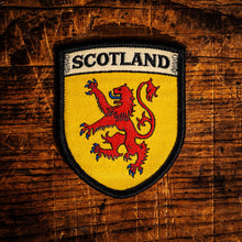 Load image into Gallery viewer, Royal Banner of Scotland (Lion Rampant) retro woven patch - Scotland's royal standard, iron-on backing